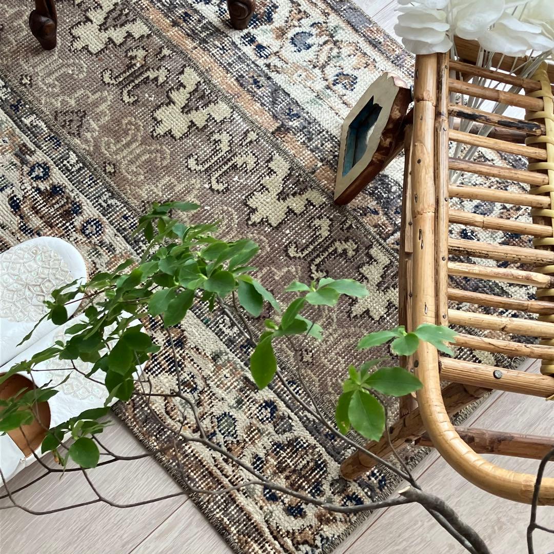 パッチワーク✳︎56×75✳︎キャラメル　マロンブラウン　トルコヴィンテージラグ