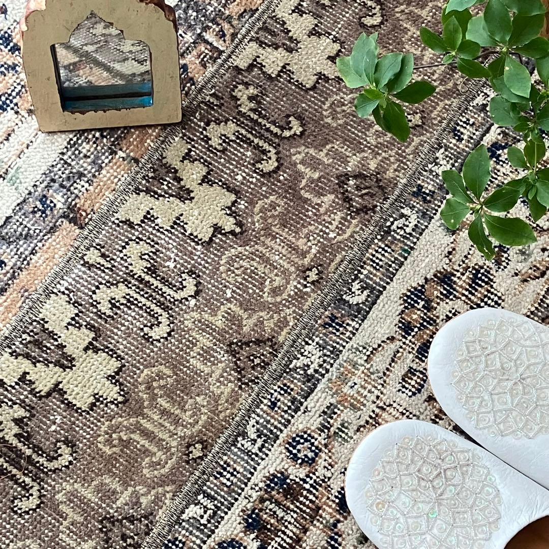 パッチワーク✳︎56×75✳︎キャラメル　マロンブラウン　トルコヴィンテージラグ