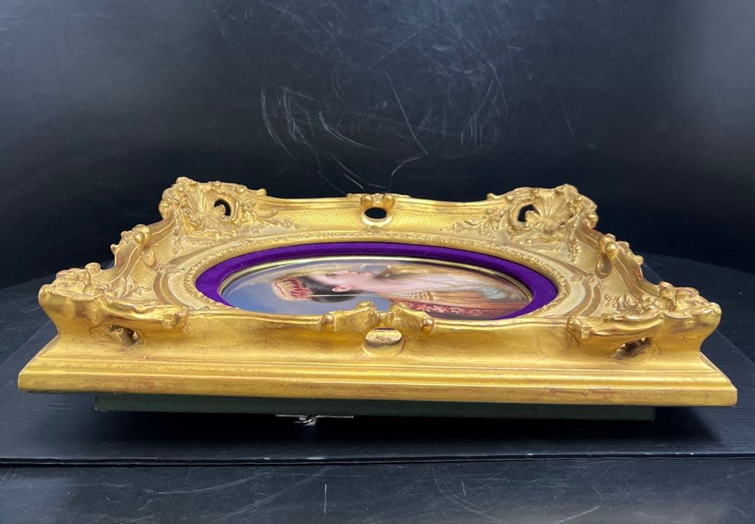 19世紀KPMベルリン人物文陶板画　「KPM」刻印　共箱　東Y7-1219☆1F