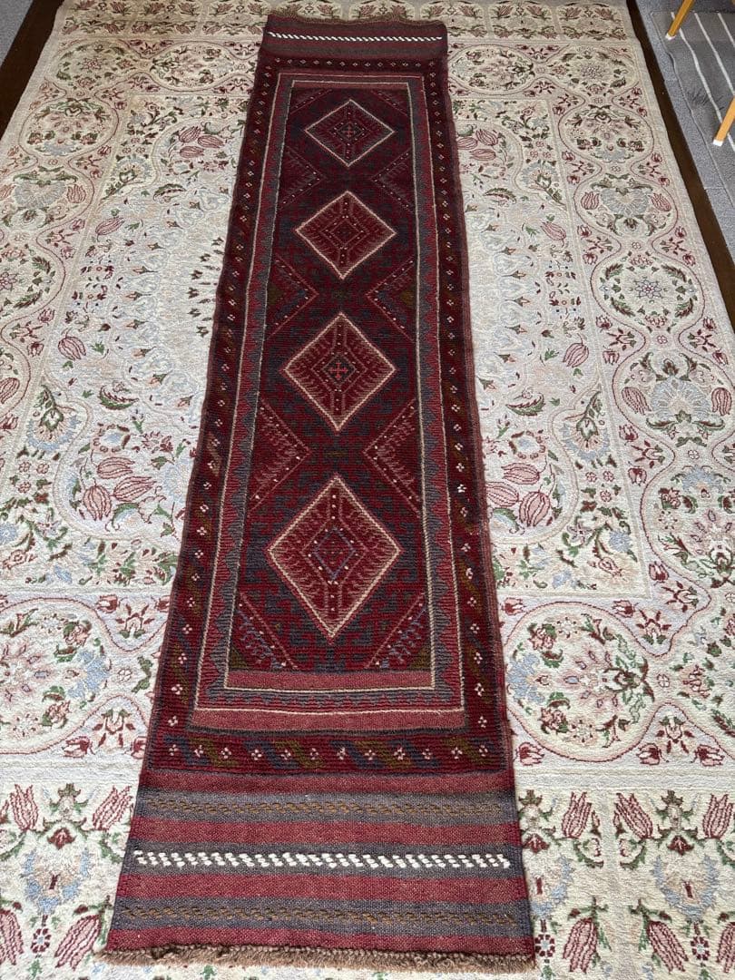 ペルシャ タフタン手作りラグ ランナー 56cm X 240cm