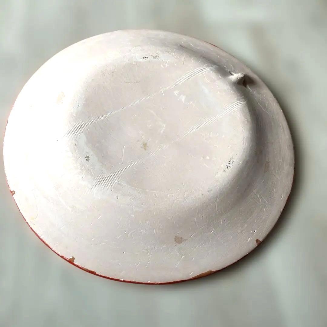 【匿名配送ヴィンテージ 】メキシコ絵皿大 植物カラーのお花イラストの赤い陶器皿