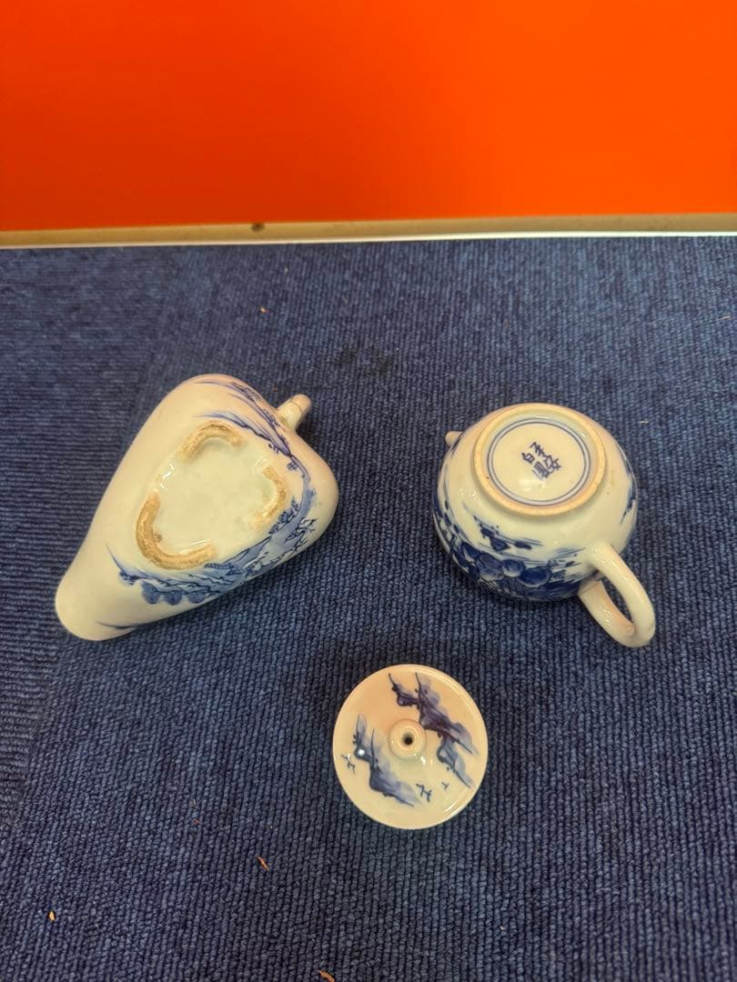 1683 平安白鳳　染付山水　急須1客　湯冷し1客