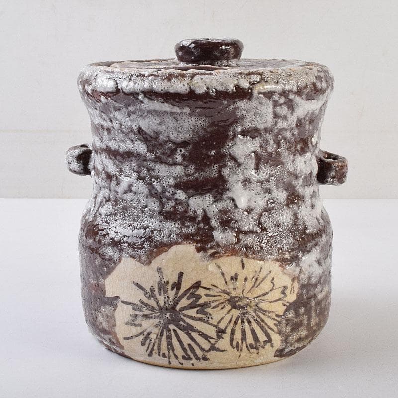 北大路魯山人作　鼠志野　花文　水指　銘寶舟　共布　清水公照極め箱　MR9510H