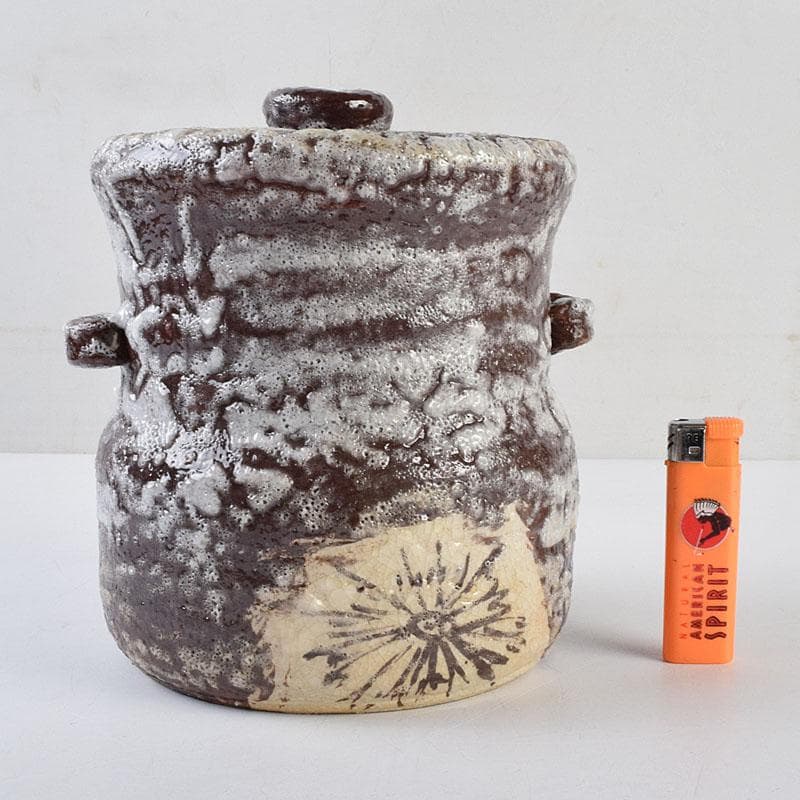 北大路魯山人作　鼠志野　花文　水指　銘寶舟　共布　清水公照極め箱　MR9510H