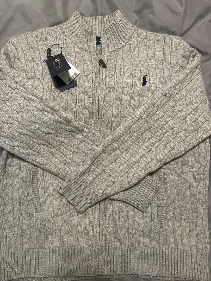 POLO Ralph Lauren グレー ケーブル ジップアップニット M