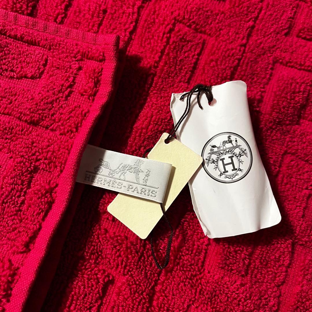 エルメス HERMES バスタオル フェイスタオル H柄 レッド系 未使用