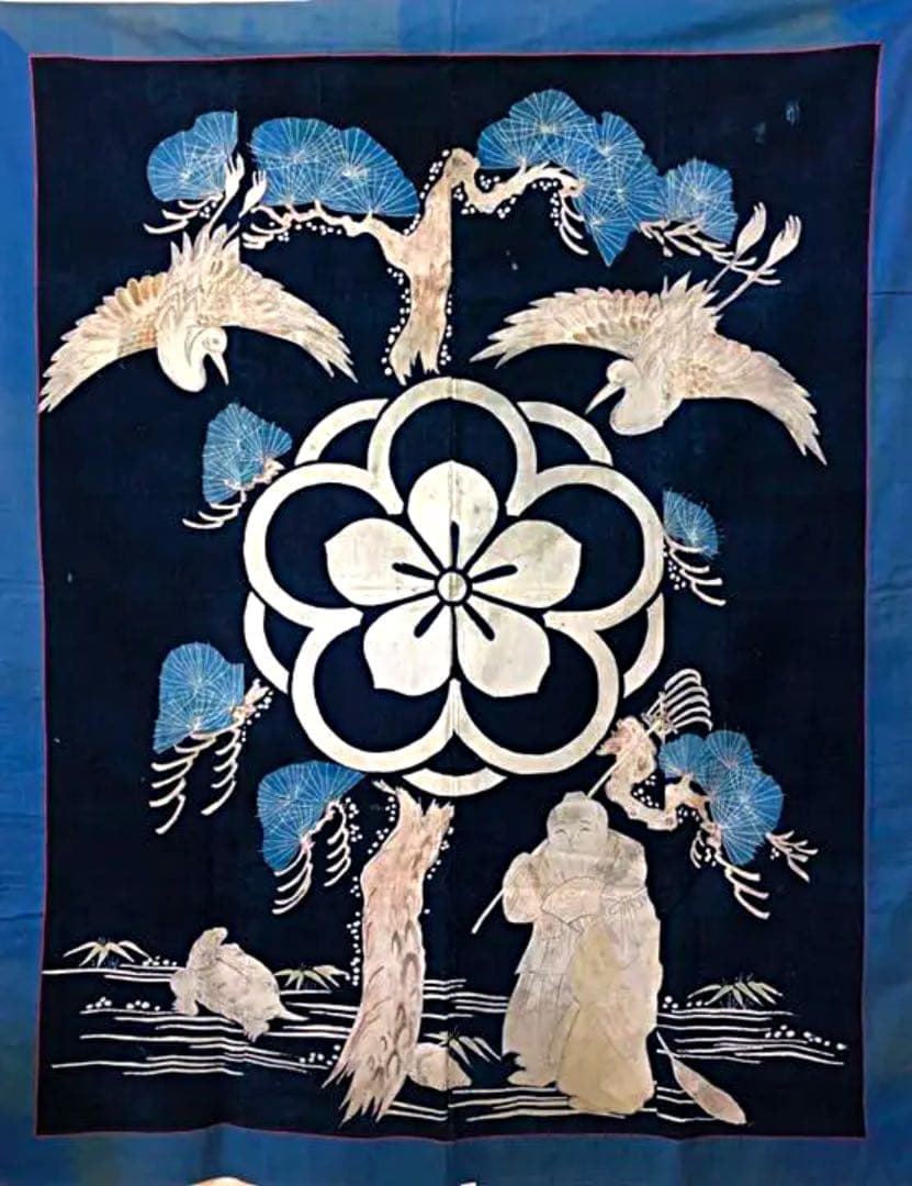 藍染布  筒描き   タペストリー　古布  希少❣️