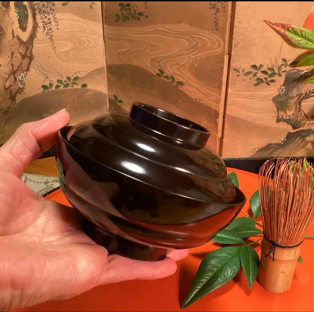 A1060 木製輪島塗　衝羽根に流水菖蒲　吸物椀　蒔絵　2客さくら❣️