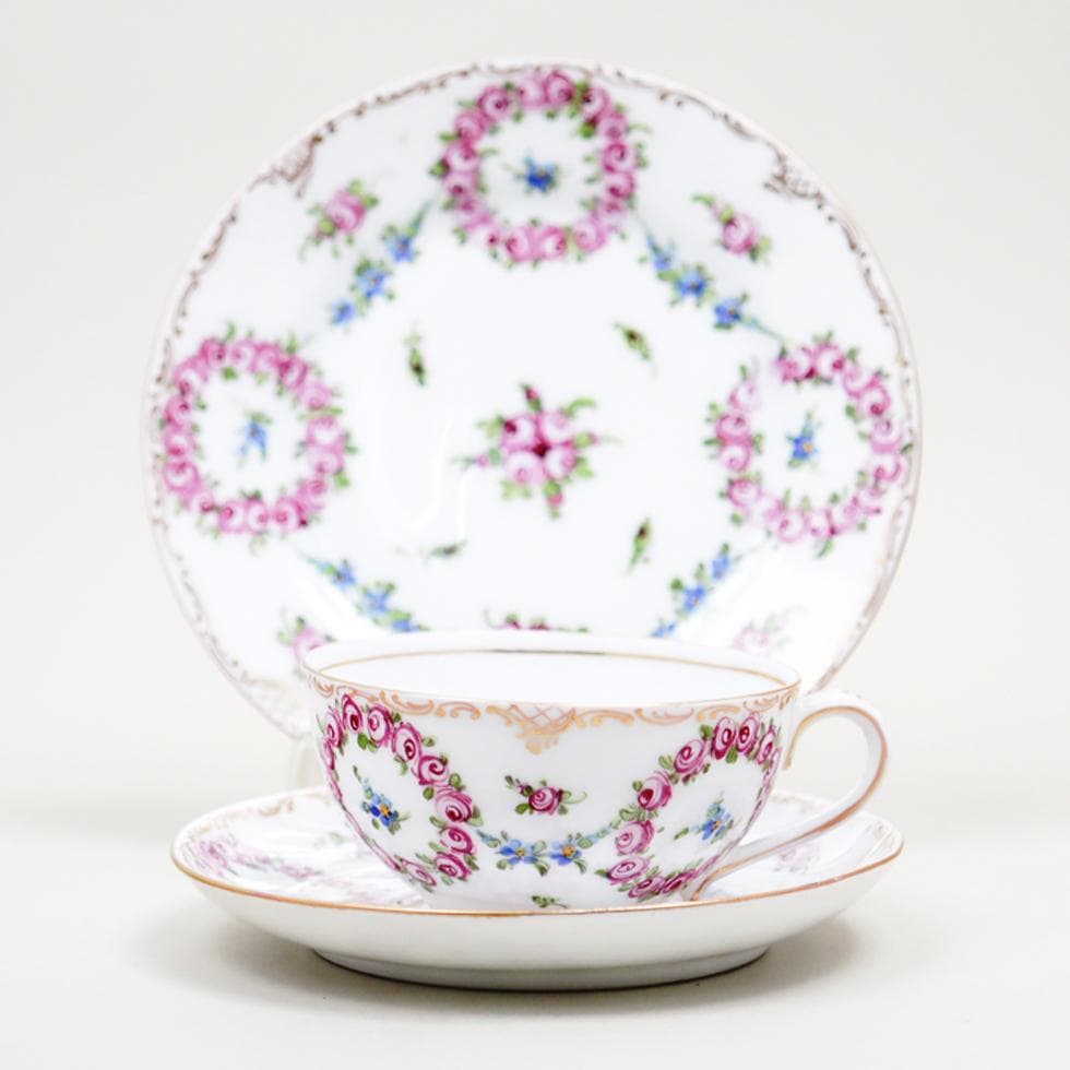 DRESDEN PORCELAIN 手描き 薔薇 トリオ カップ ソーサー 皿
