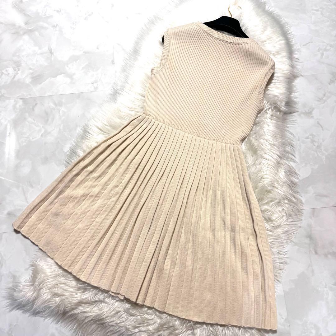 本物 美品 シャネル COCO装飾 ブロックデザイン プリーツ ワンピース 42