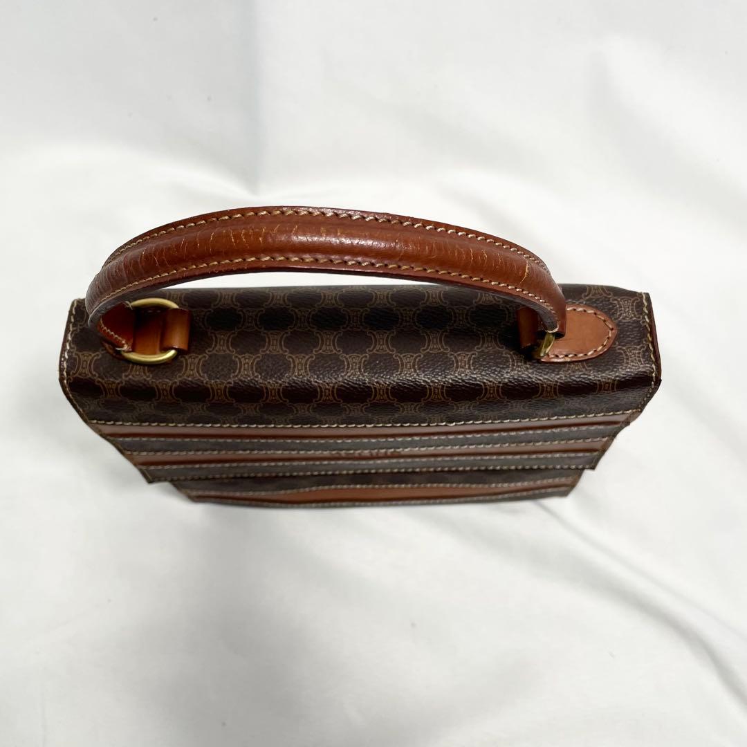 セリーヌ ロゴ 型押し マカダム ハンドバッグ フォーマルバッグ 2way 茶色