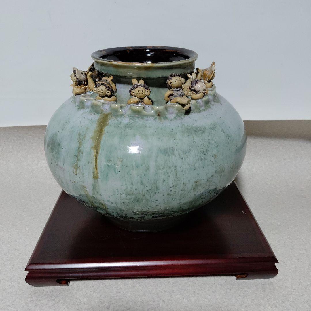 砥部焼　森元青芳作　青磁大壺