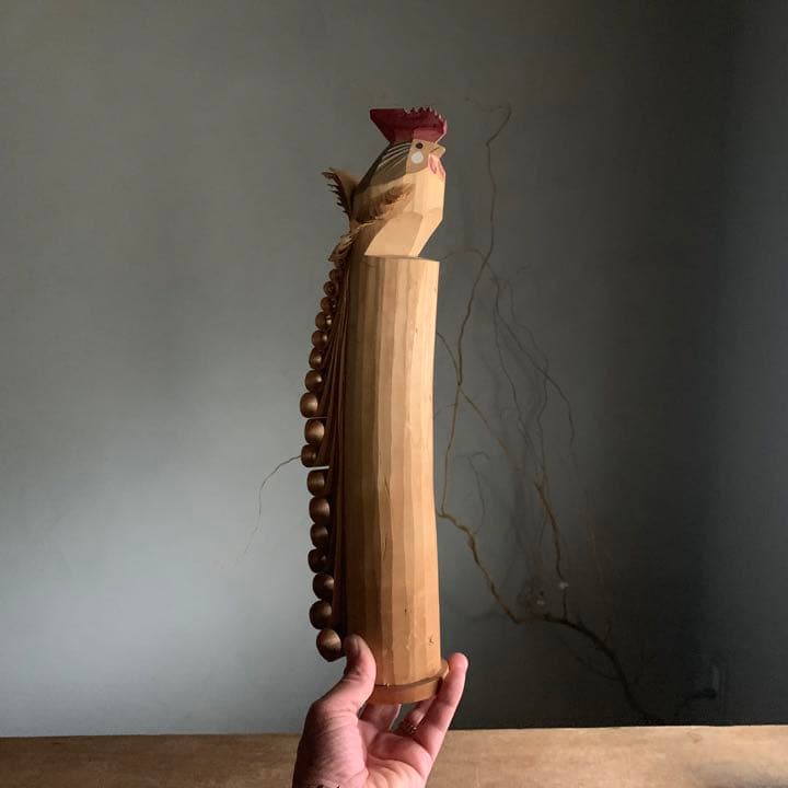 笹野一刀彫 ニワトリ 五代目康久作 民芸 古道具 アンティーク