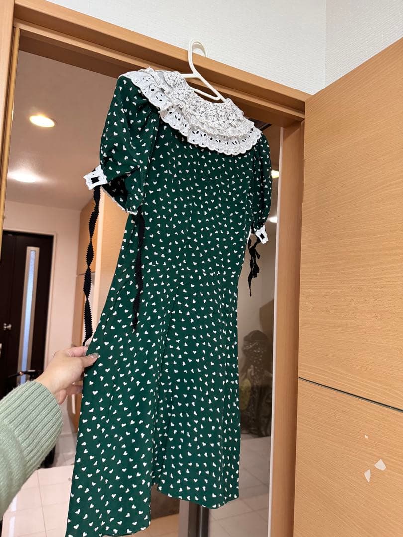 miumiu ミウミウ　ハート柄緑色ミニワンピース