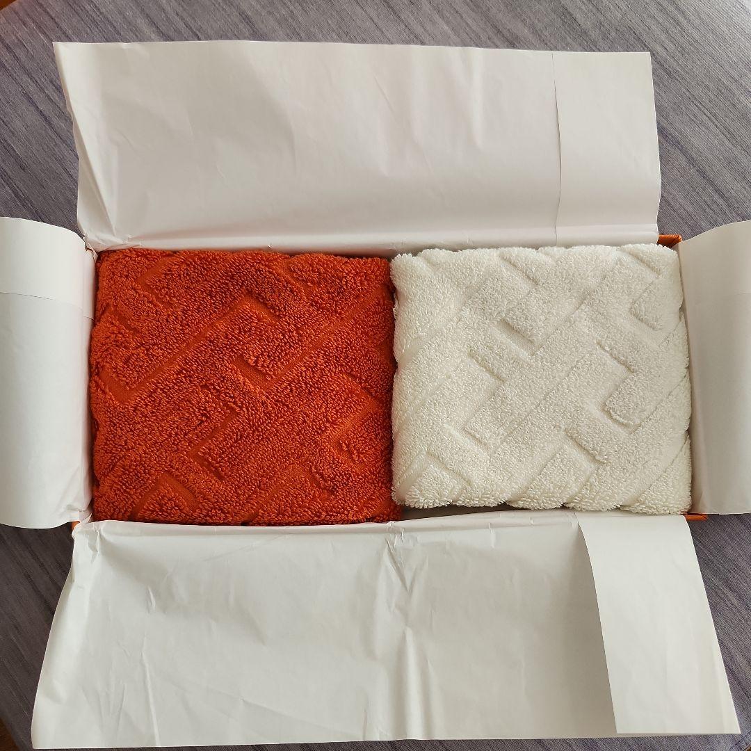 HERMES エルメス 箱付き タオルセット オレンジ ホワイト