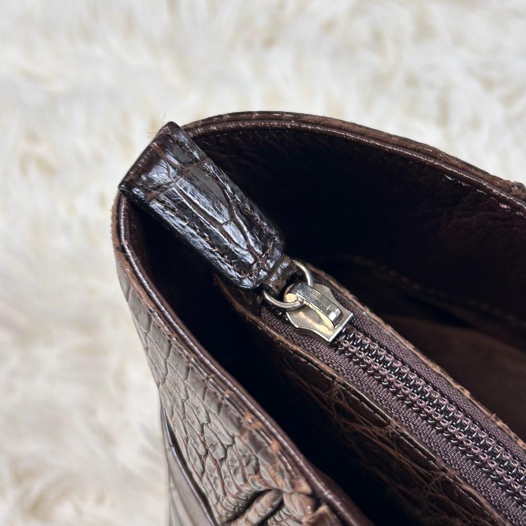 極美品✨JRAタグ センター取り マットクロコダイル トートバッグ 腹ワニ 濃茶