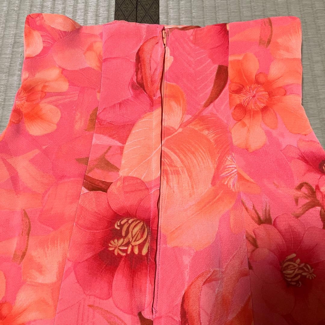 フラメンコ衣装　花柄　ファルダ　オレンジ　3段フリル　オーダーメイド