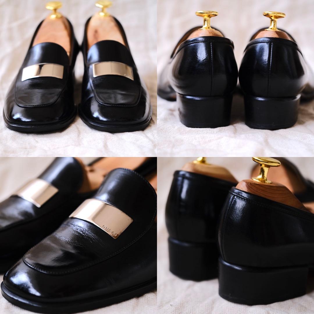 GUCCIグッチ ラウンドスクエアバックルローファー黒36 1/2C