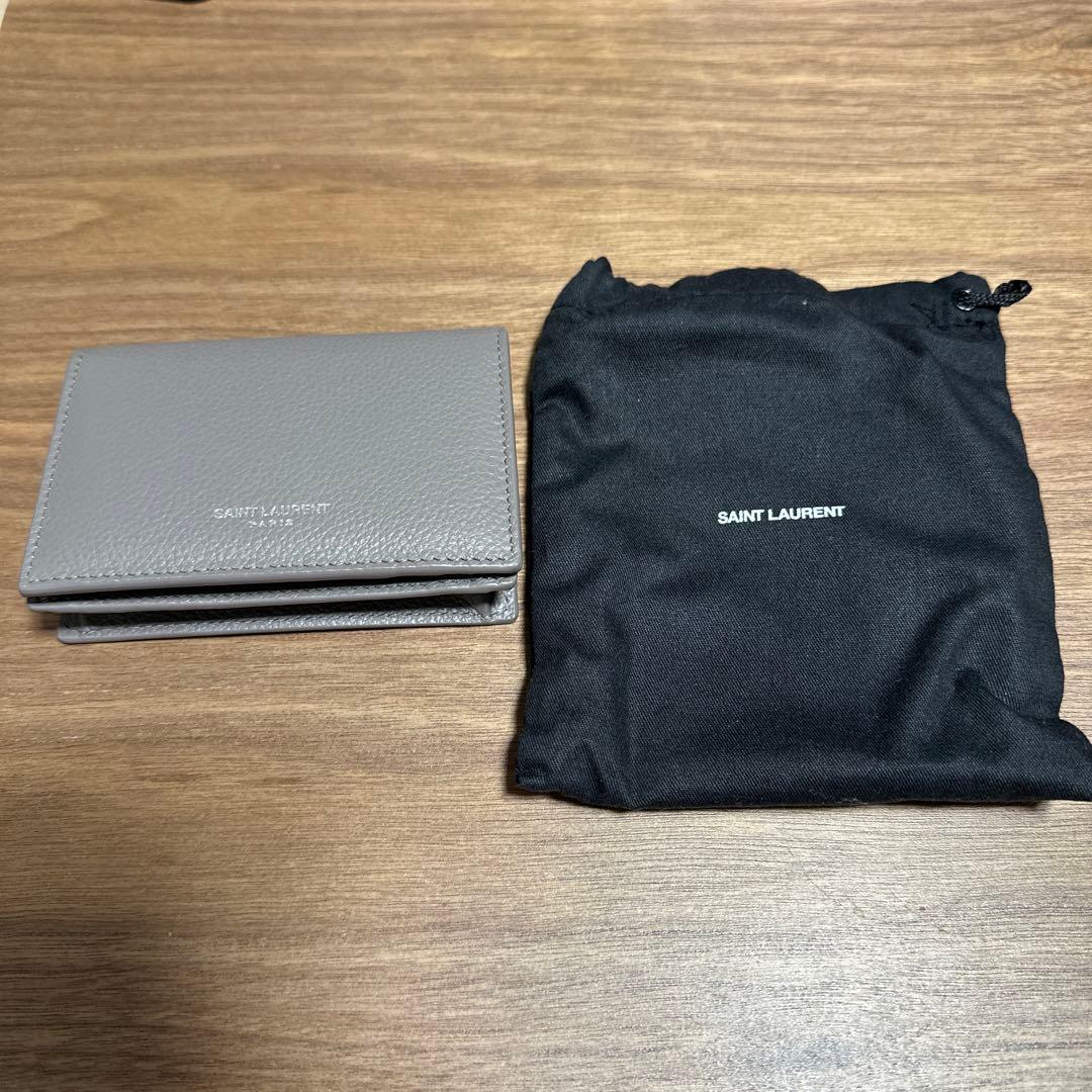 SAINT LAURENT グレー レザー 名刺入れ 専用袋付き
