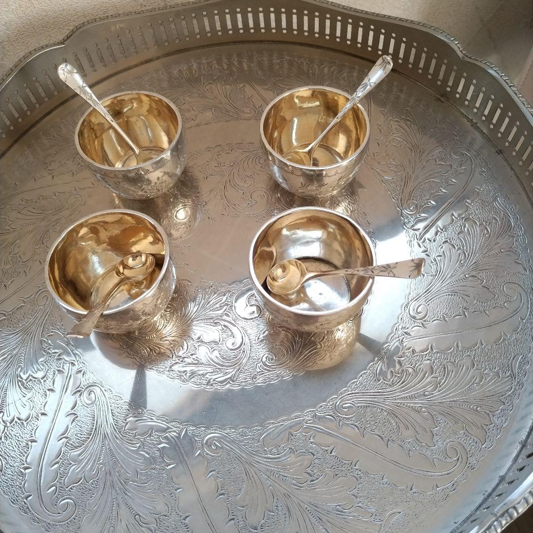 アンテーク純銀ソルト花柄カップセット