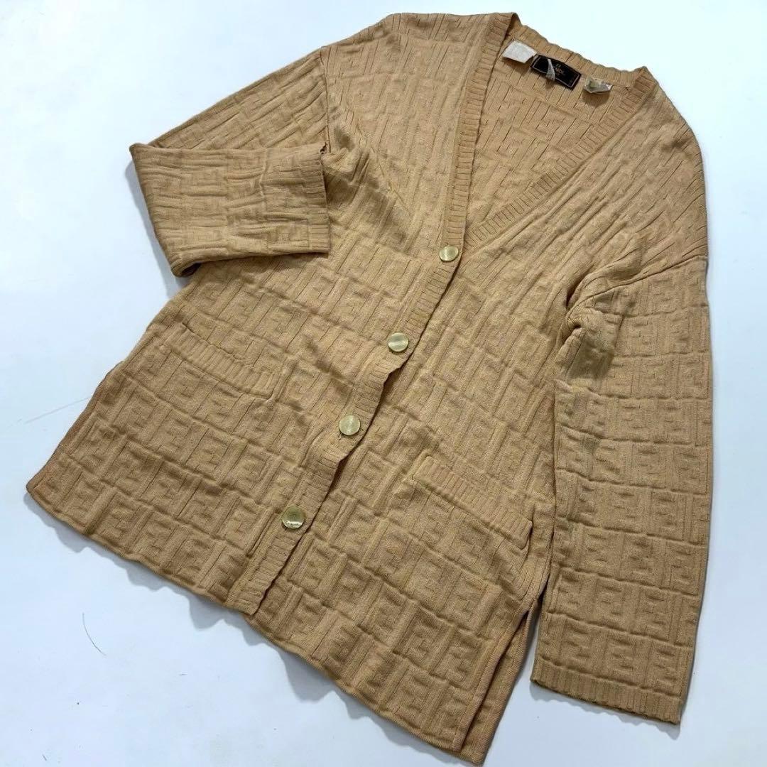 フェンディ ズッカ柄 ニットカーディガン ブラウン系 イタリア製 地模様