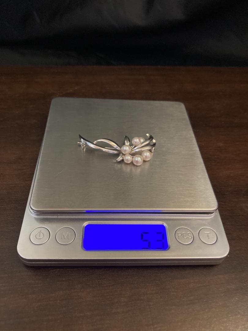 美品 ミキモト パール 真珠 6珠 アコヤ シルバー ブローチ 皇室御用達