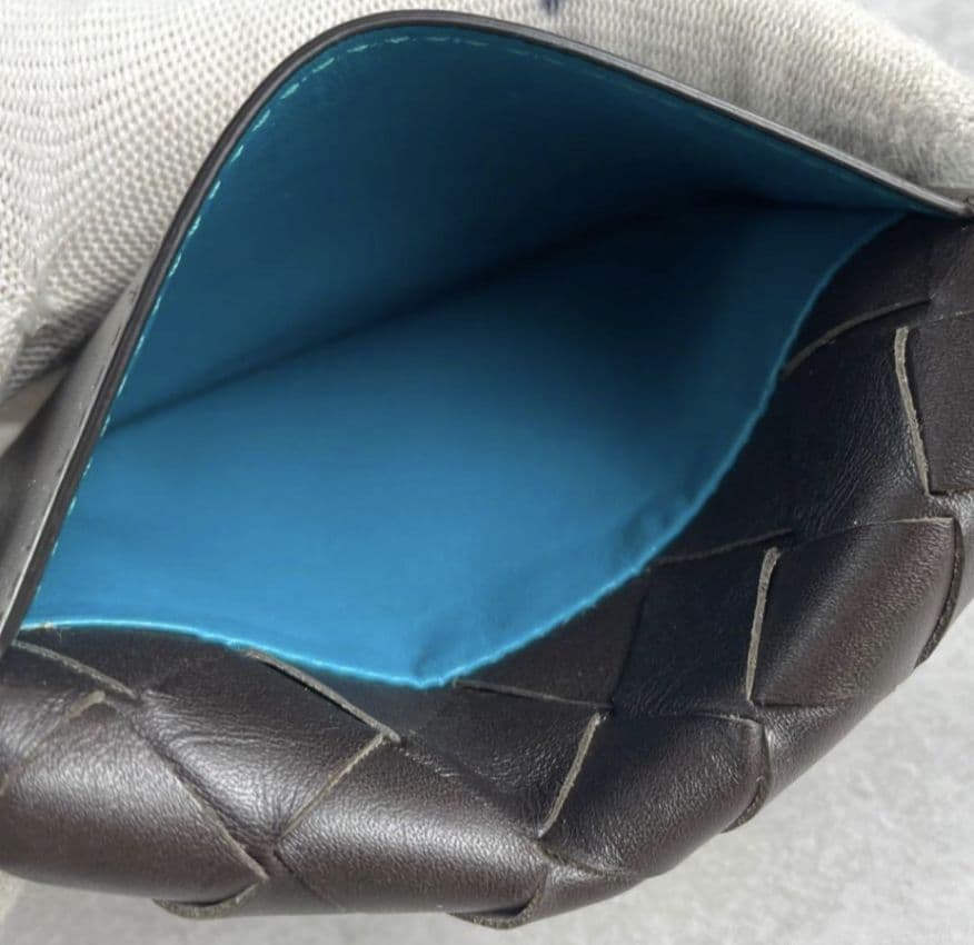 【美品 RFID内蔵】ボッテガヴェネタ カードケース マキシ イントレ 茶 水色