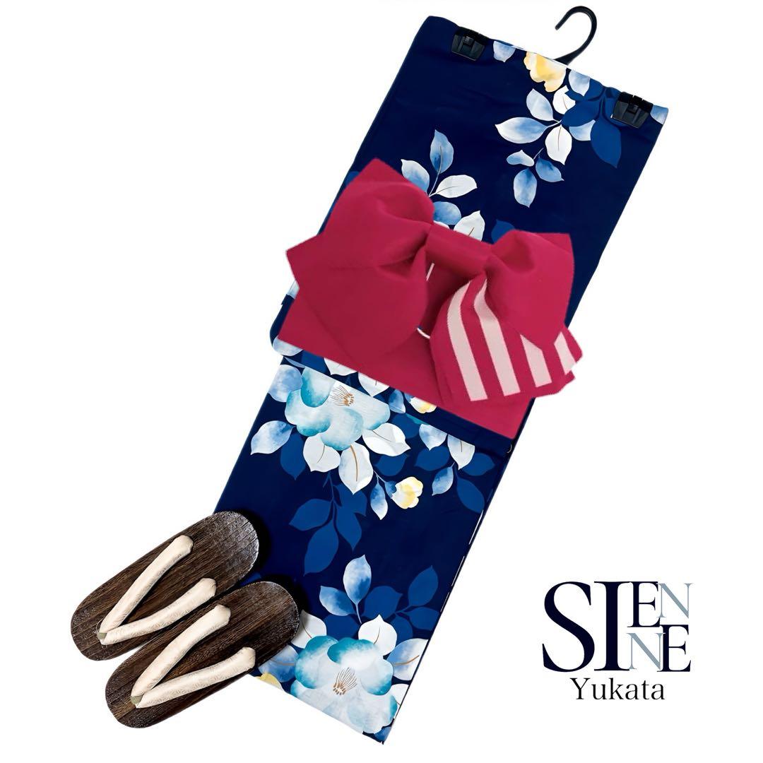 帯板＋ 下駄なし　　新作 浴衣ジェンヌ 浴衣3点セット 作り帯び 紺 ゆかた
