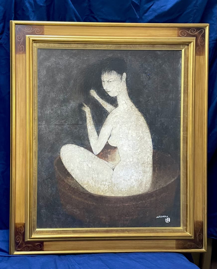 中村直人『髪を梳く図(裸婦)』F15 原画 ガッシュ 作家直筆サイン入り 額装