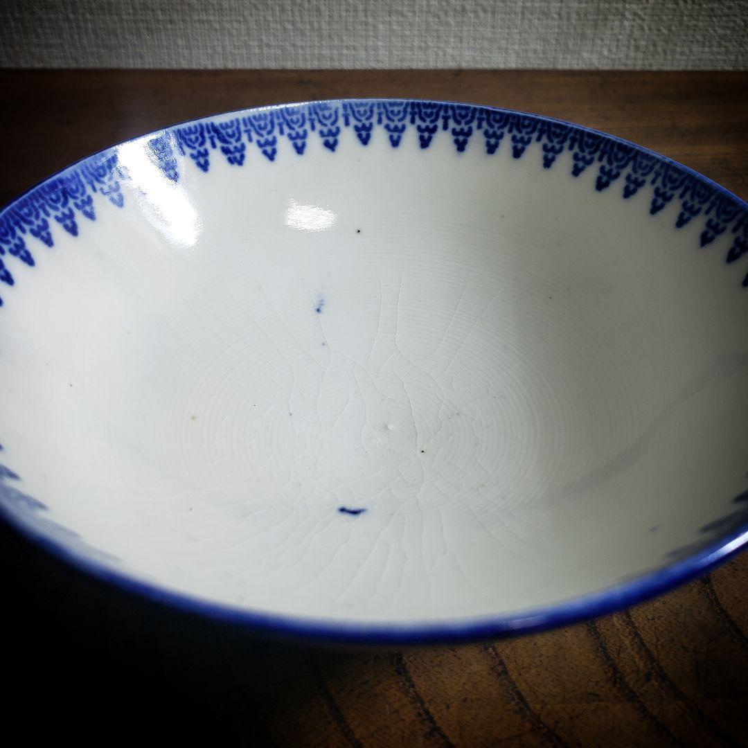 茶碗 ご飯茶碗 染付 印判 希少 コウモリ 大正 昭和初期 貫入