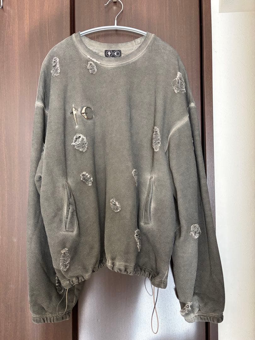 24ss THUG CLUB サグクラブ ダメージ加工 クルーネック スエット