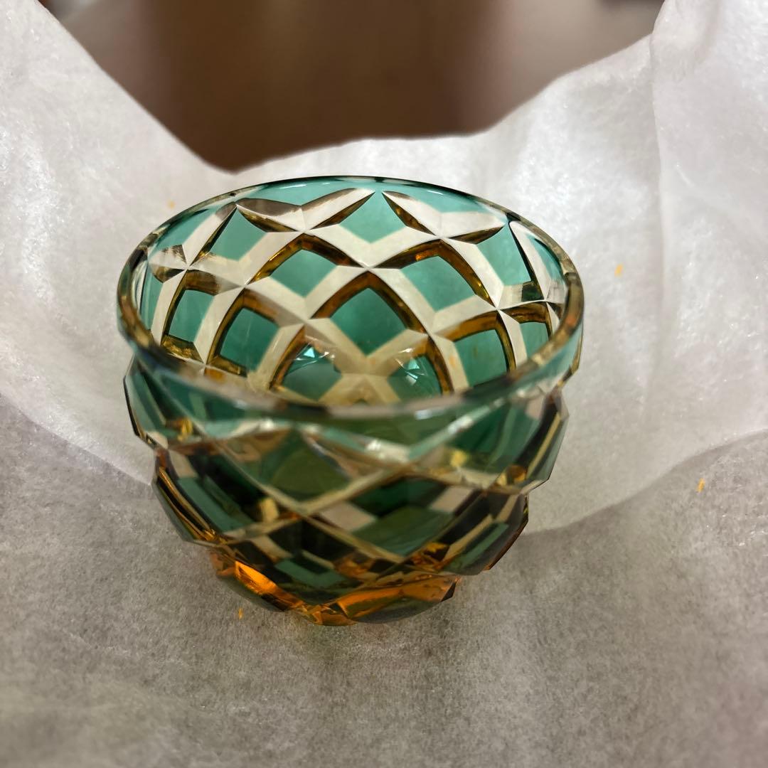 江戸切子 ガラス製品 格子模様　木村泰典