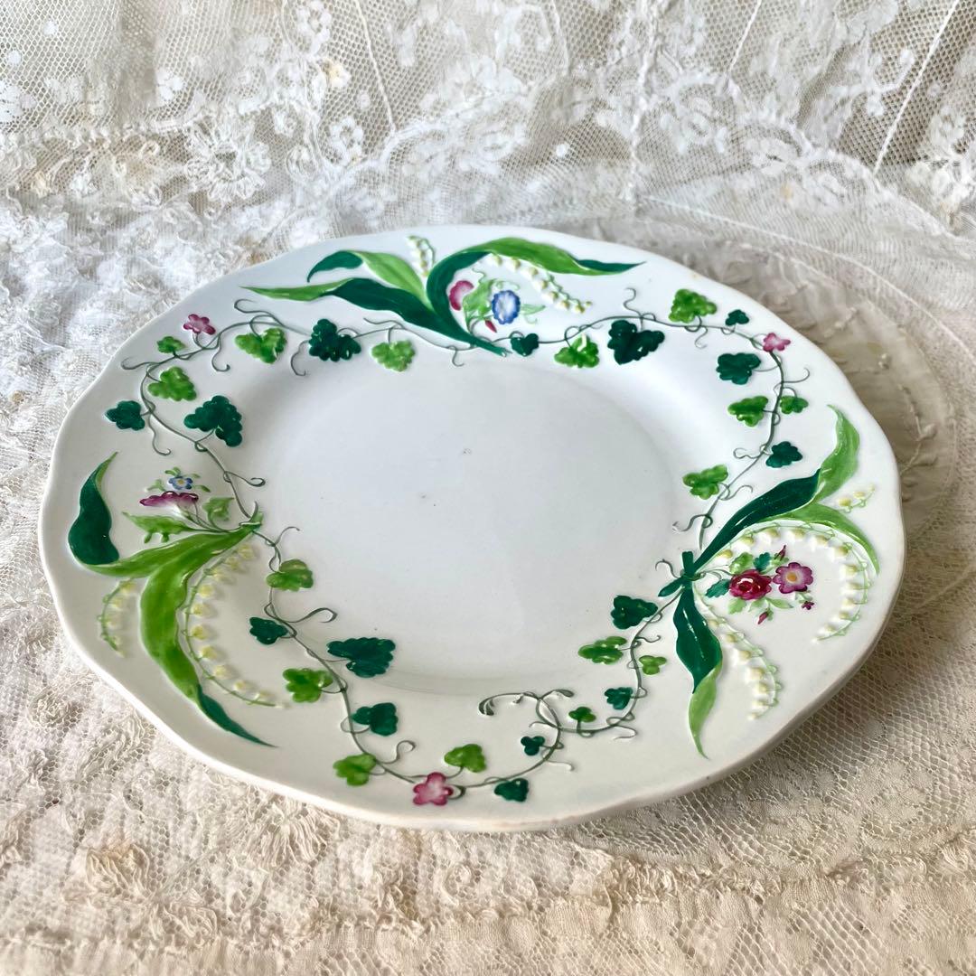 クレイユモントローFlora MuguetすずらんプレートBフランスアンティーク