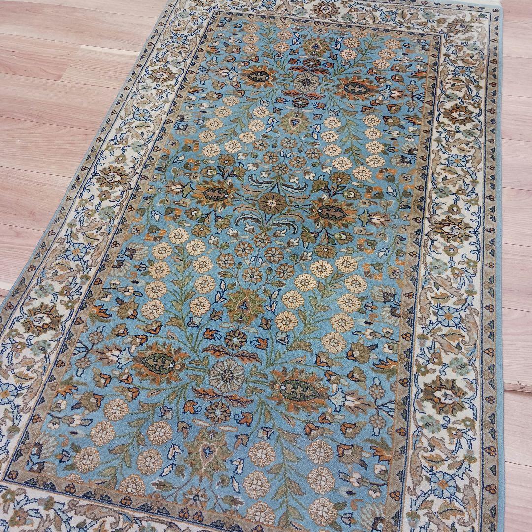 Y3135 高級トルコ絨毯 ウール 手織り 160×93㎝ 小花柄