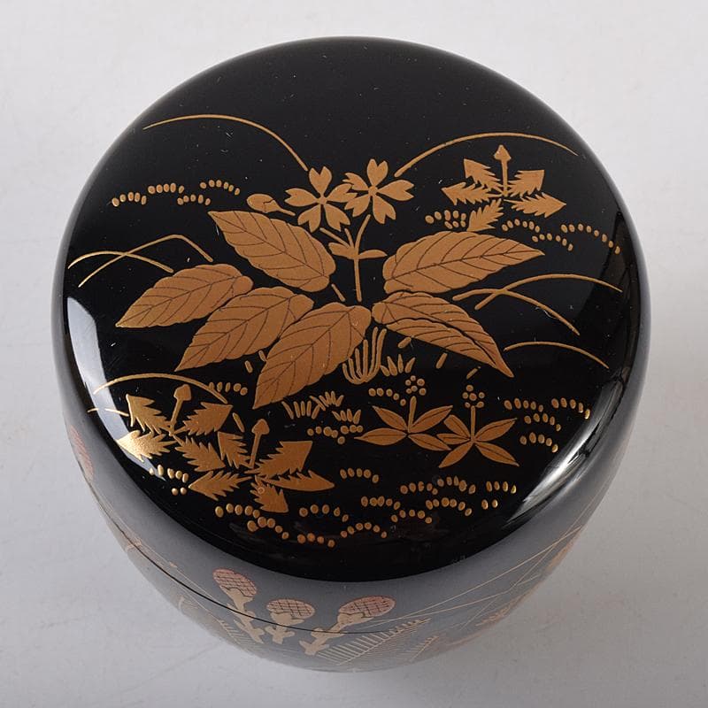 茶道具　前端春斎造　春草蒔絵　内銀溜　黒棗　建仁寺竹田益州極め箱　D　R8701