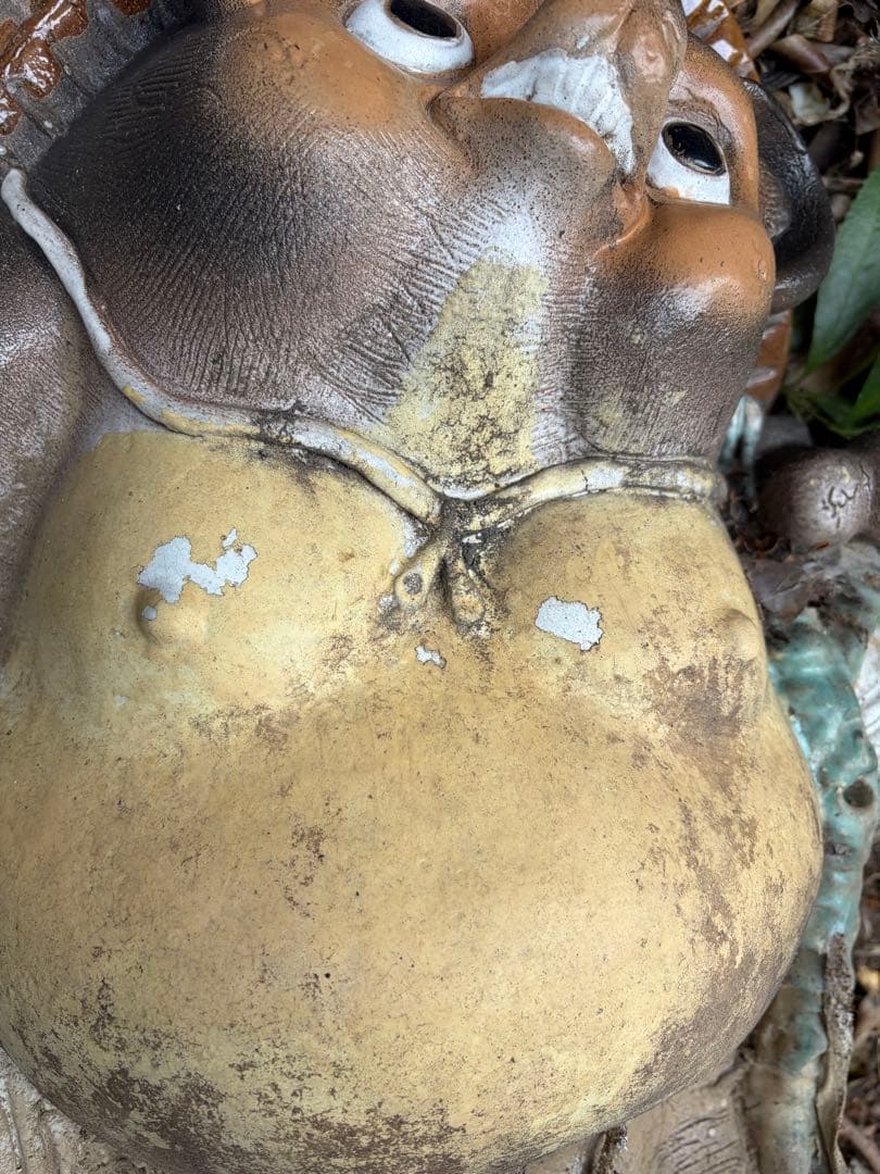 狸 縁起物 陶器製 約56cm 麦わら帽子 置物