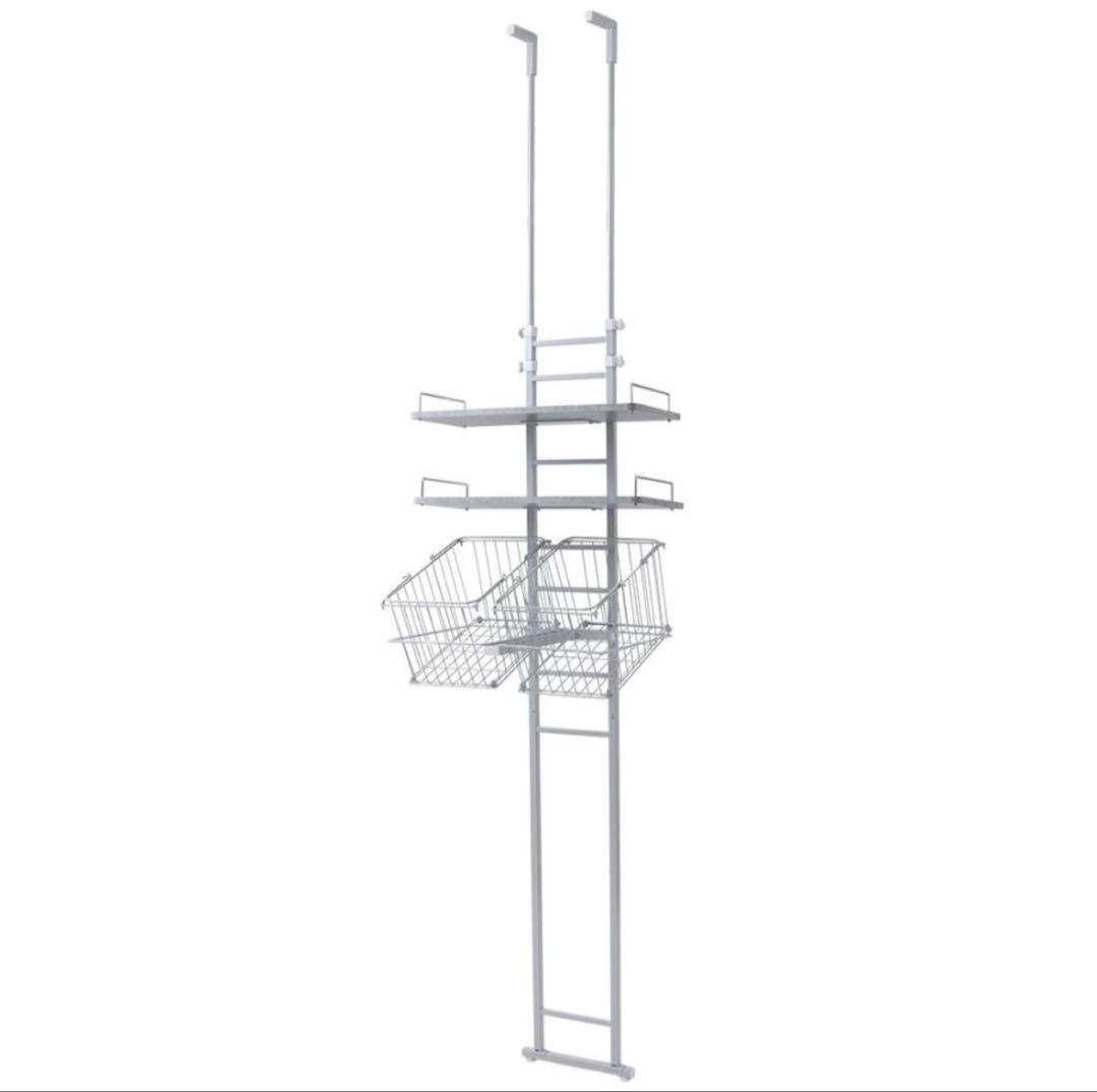 カゴ付き ランドリーラック 洗濯機 突っ張り式