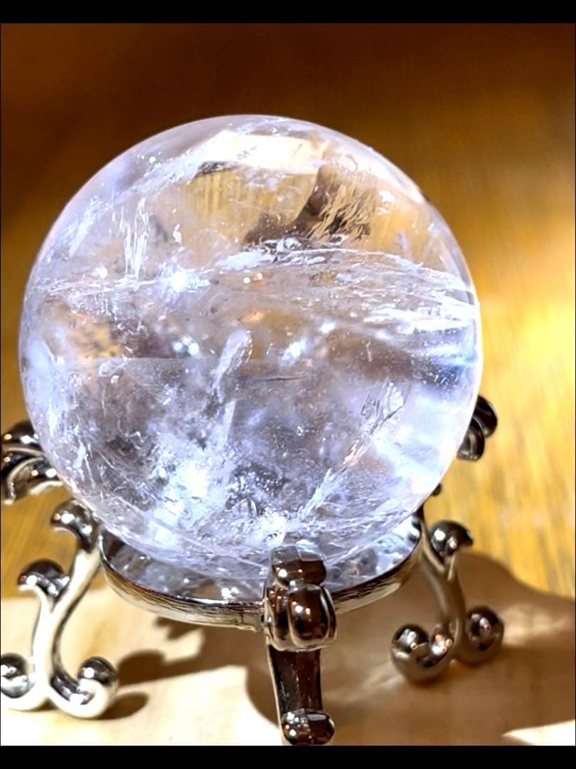 天然石　ファントム入り　アゼツライト　スフィア　　40.7㎜　台座付き