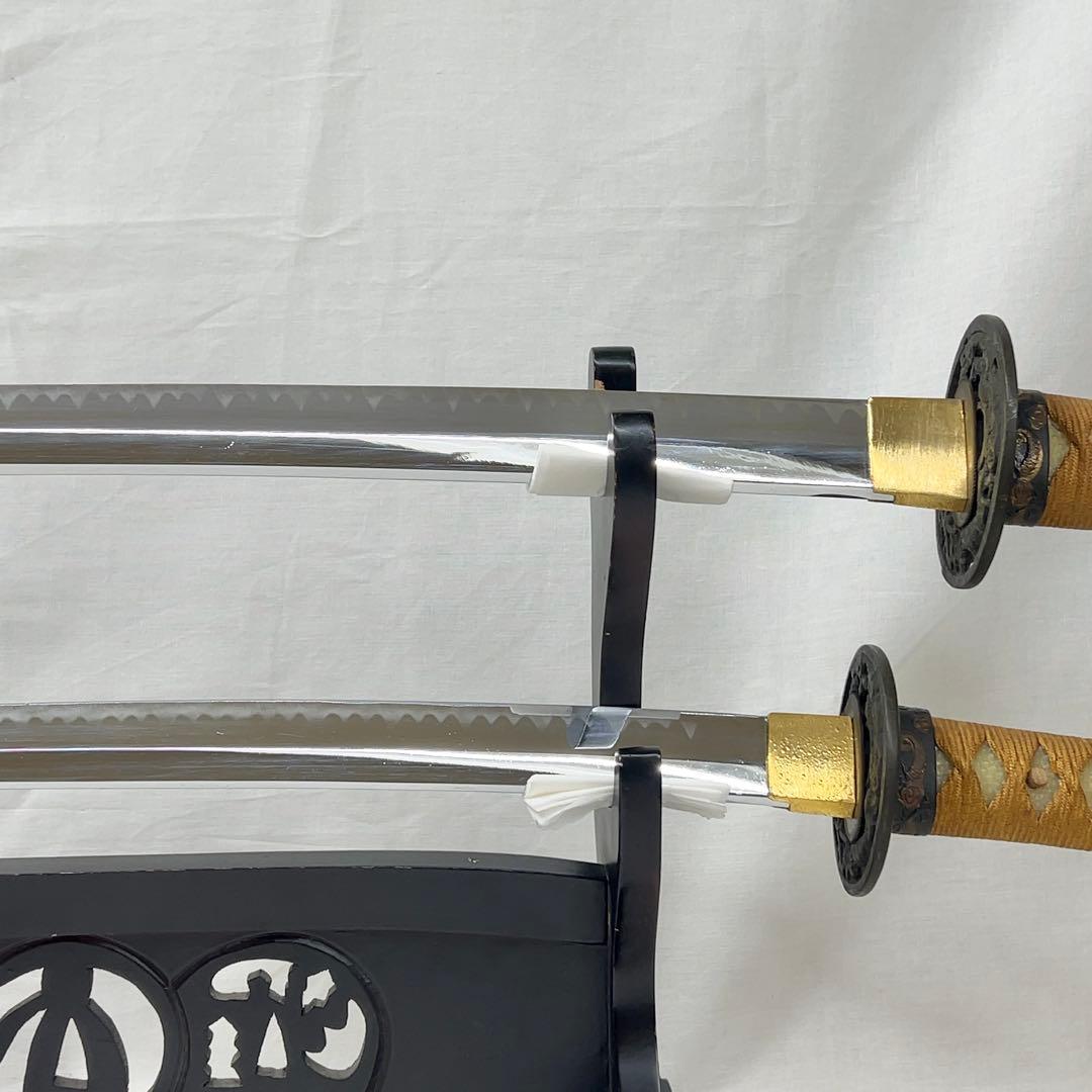 【模造刀】二本差し 太刀 脇差 龍鍔 茶色鞘 日本刀