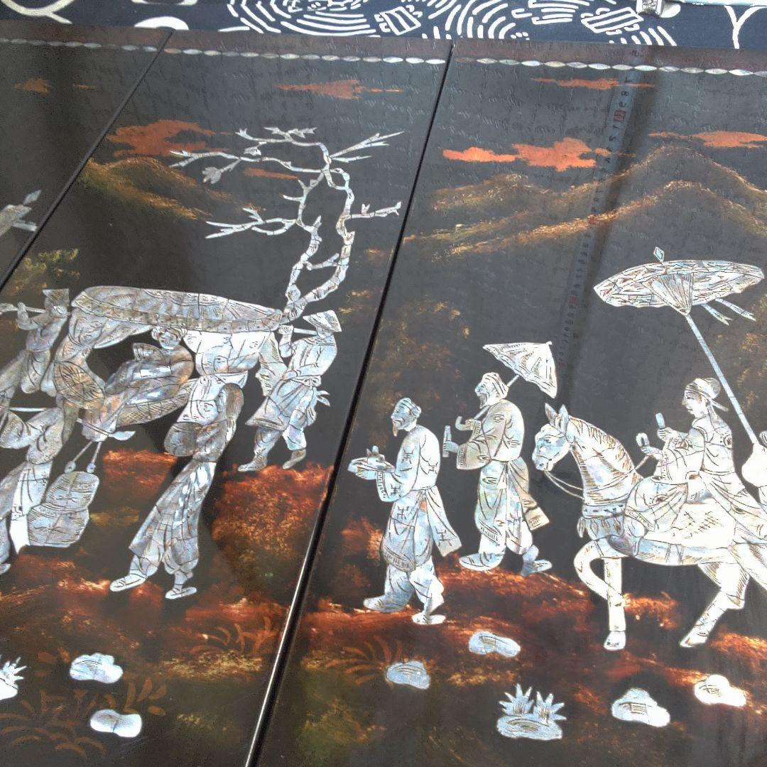 骨董４手彫り漆器 伝統的農村風景 4枚セット