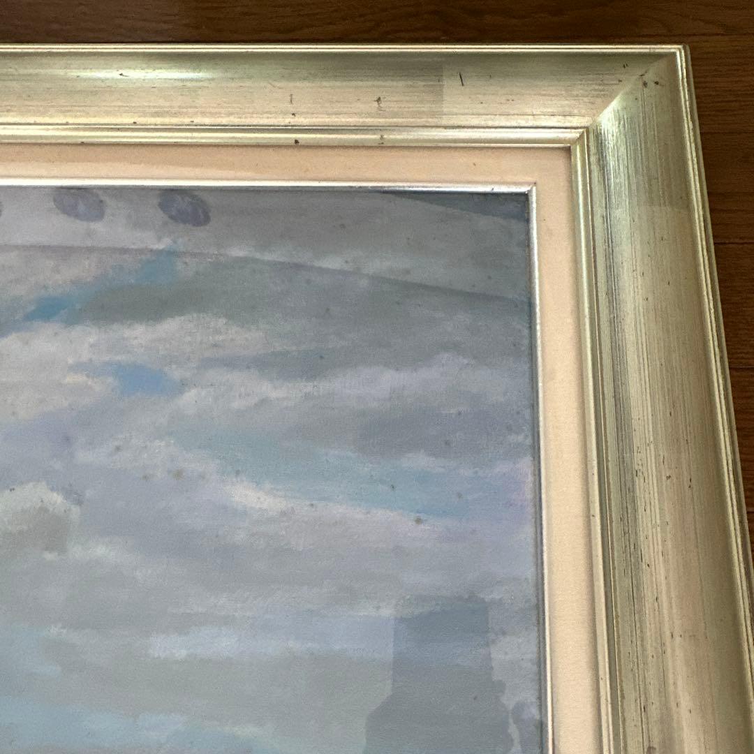 油彩画　ラマンチャの風車　スペイン　F20 風景画　額装　アクリル板