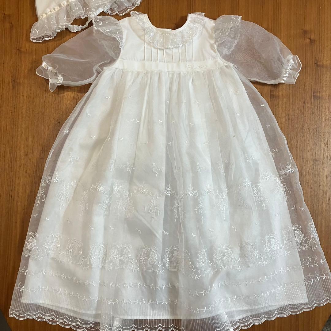 ファミリア　くま刺繍　ベビードレス　セレモニードレス