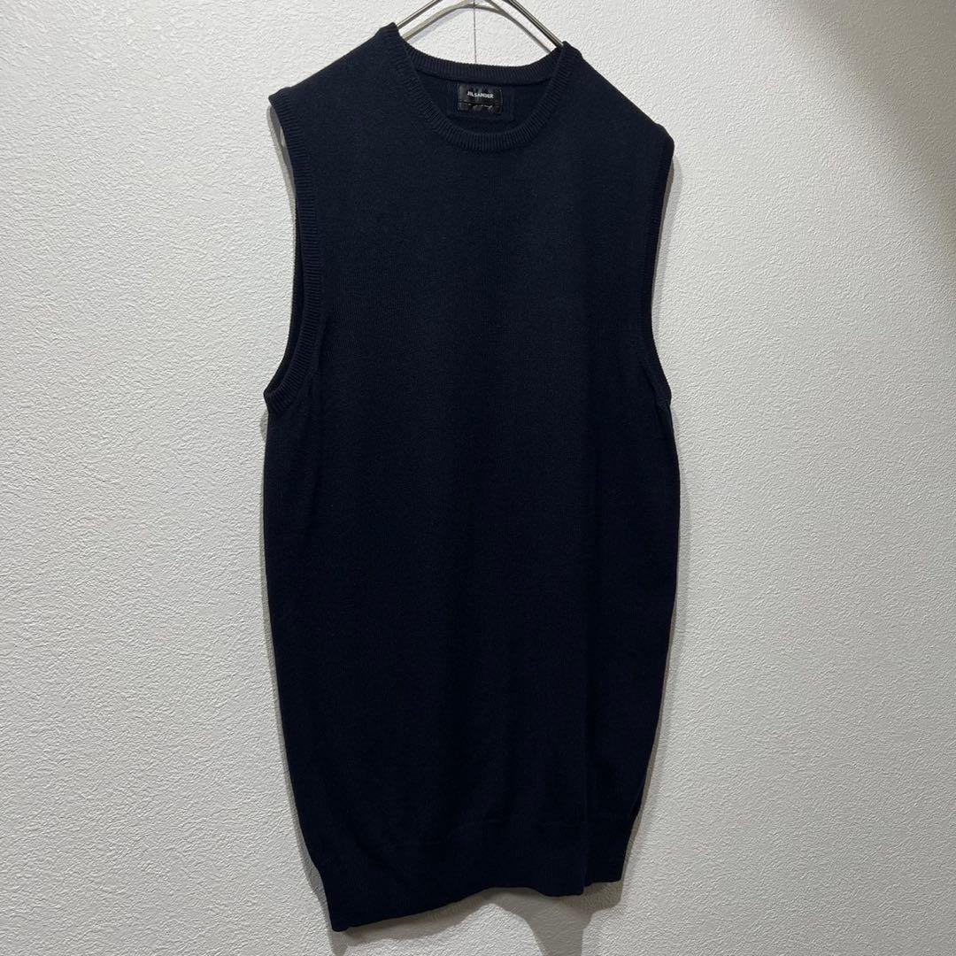 希少 美品 ジルサンダー 上質 ウール デザイン クルーネック ニット ベスト