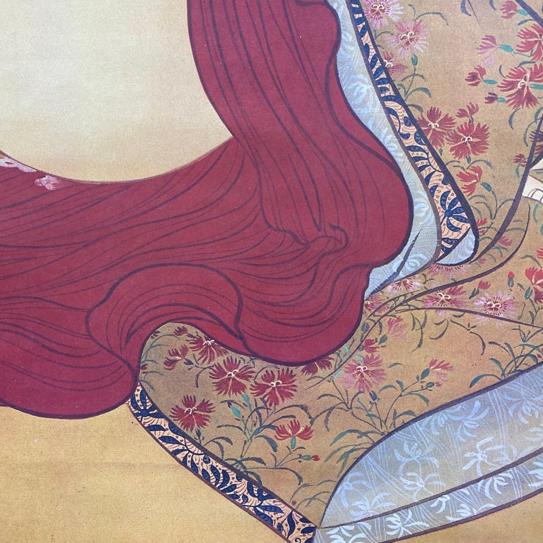 美品 掛け軸 葛飾北斎筆「春草」浮世絵美人 春画 名画 印刷