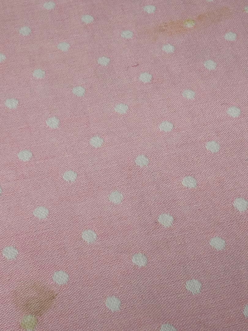 ヴィンテージアンティーク布　ピンク　水玉　テーブルクロス