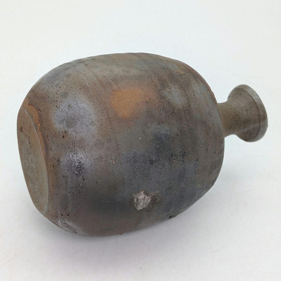 備前市無形文化財 榊原清人 備前焼 銀彩徳利花入 共箱 とっくり 一輪挿し花瓶