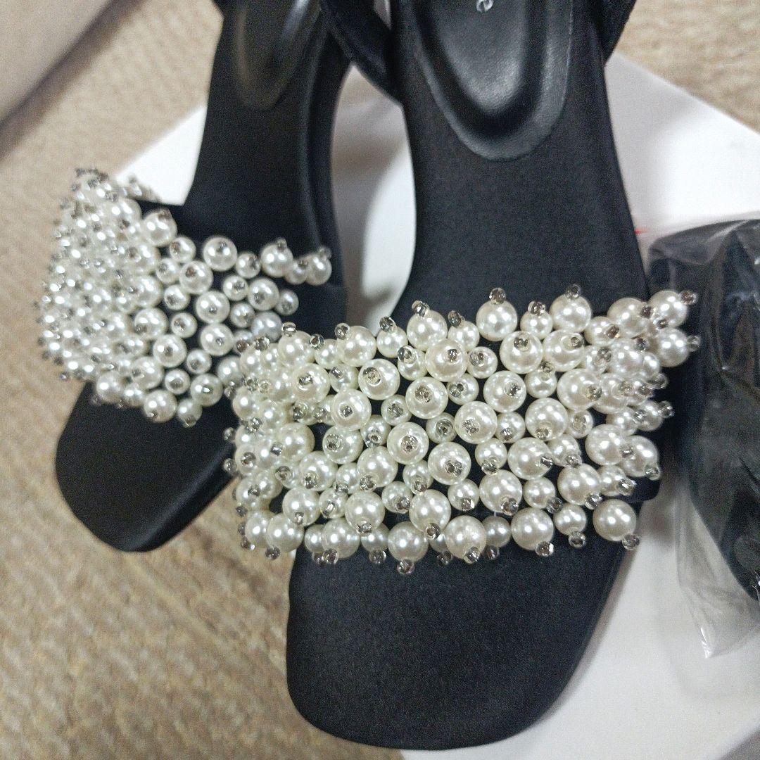 ヤマダヤ petirobe パールビジューレースアップサンダル 23cm