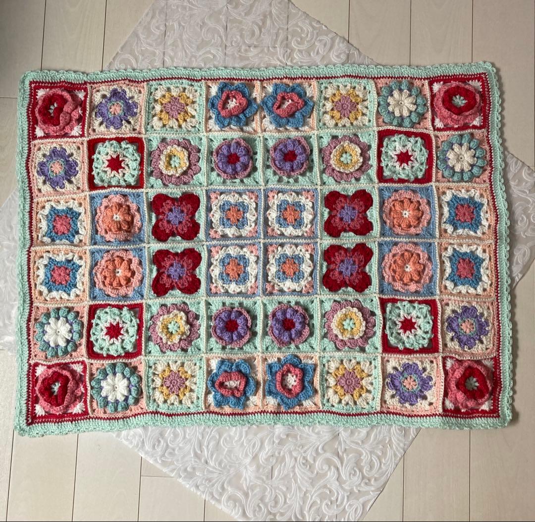 手編みブランケット　 フェリシモ　フレンチポップ気分　かぎ針編みモチーフの会