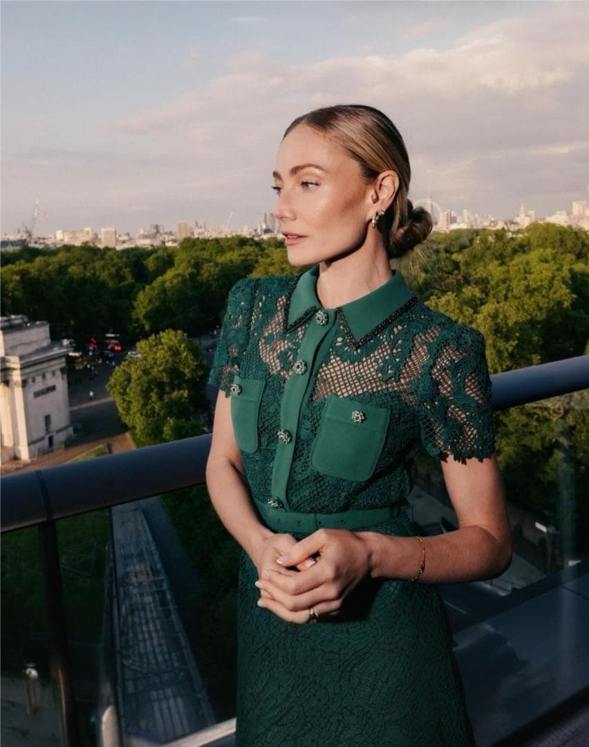 a*読様 セルフポートレイト ワンピース フルボタン レース グリーン UK8