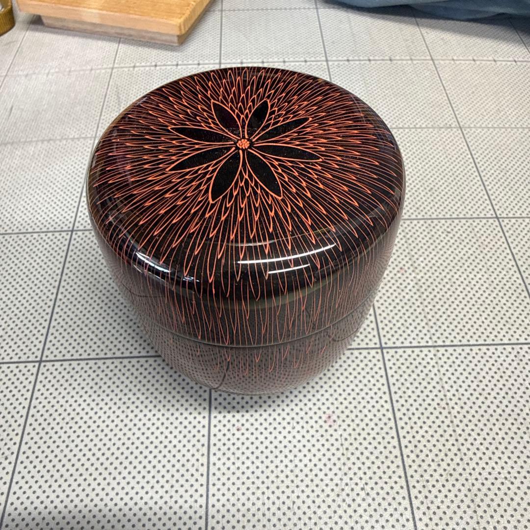 関翠雲 朱菊彫り 中棗 共箱